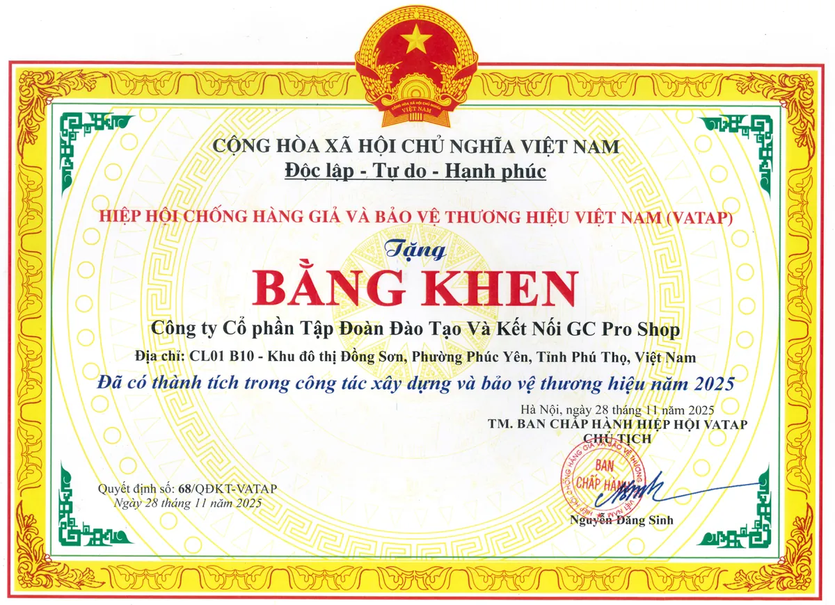 Bằng khen của Hiệp hội Chống hàng giả và Bảo vệ thương hiệu Việt Nam (VATAP) 2025