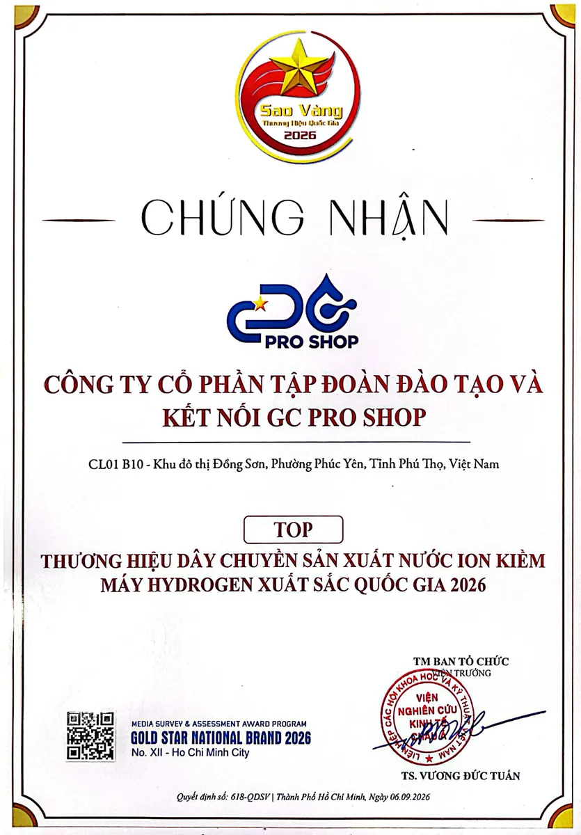 Top thương hiệu dây chuyền sản xuất nước ion kiềm xuất sắc quốc gia 2026
